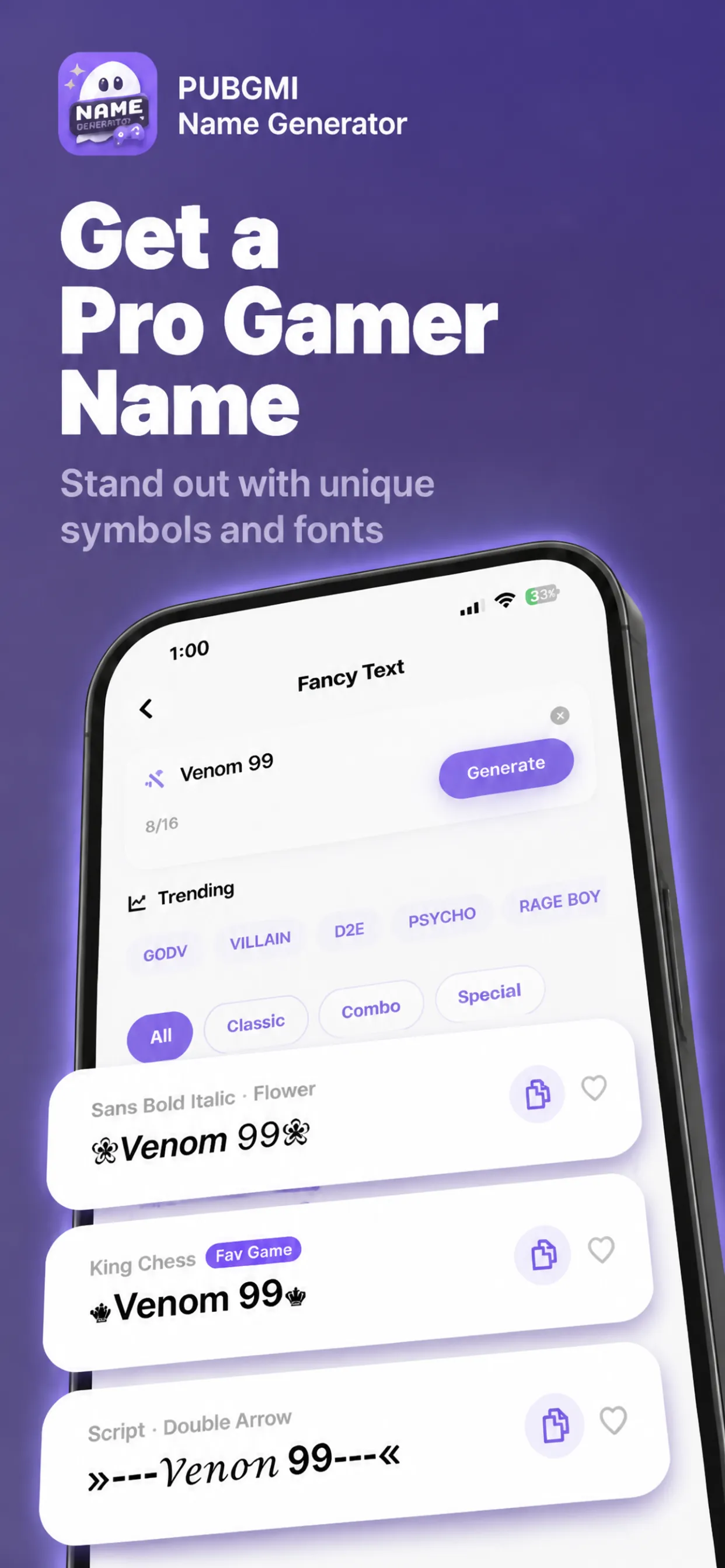 Pro Name Generator app home screen